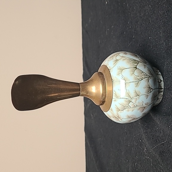 Vintage Delft Holland Ewer Vase with Brass Top and Aqua and Green Pottery Bottom - Picture 4 of 7